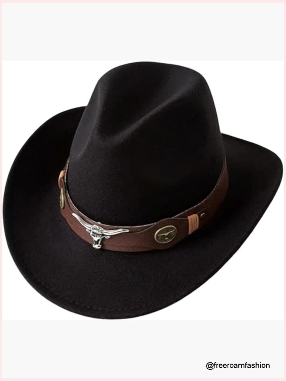 Classic Felt Cowboy Hat with Buckle Belt, Wide Brim Western Vintage Fedora